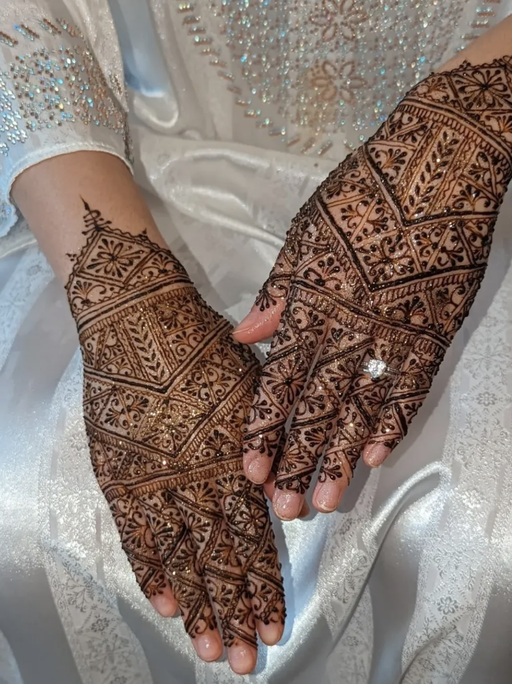 back of two hands showing Fessi Henna designs